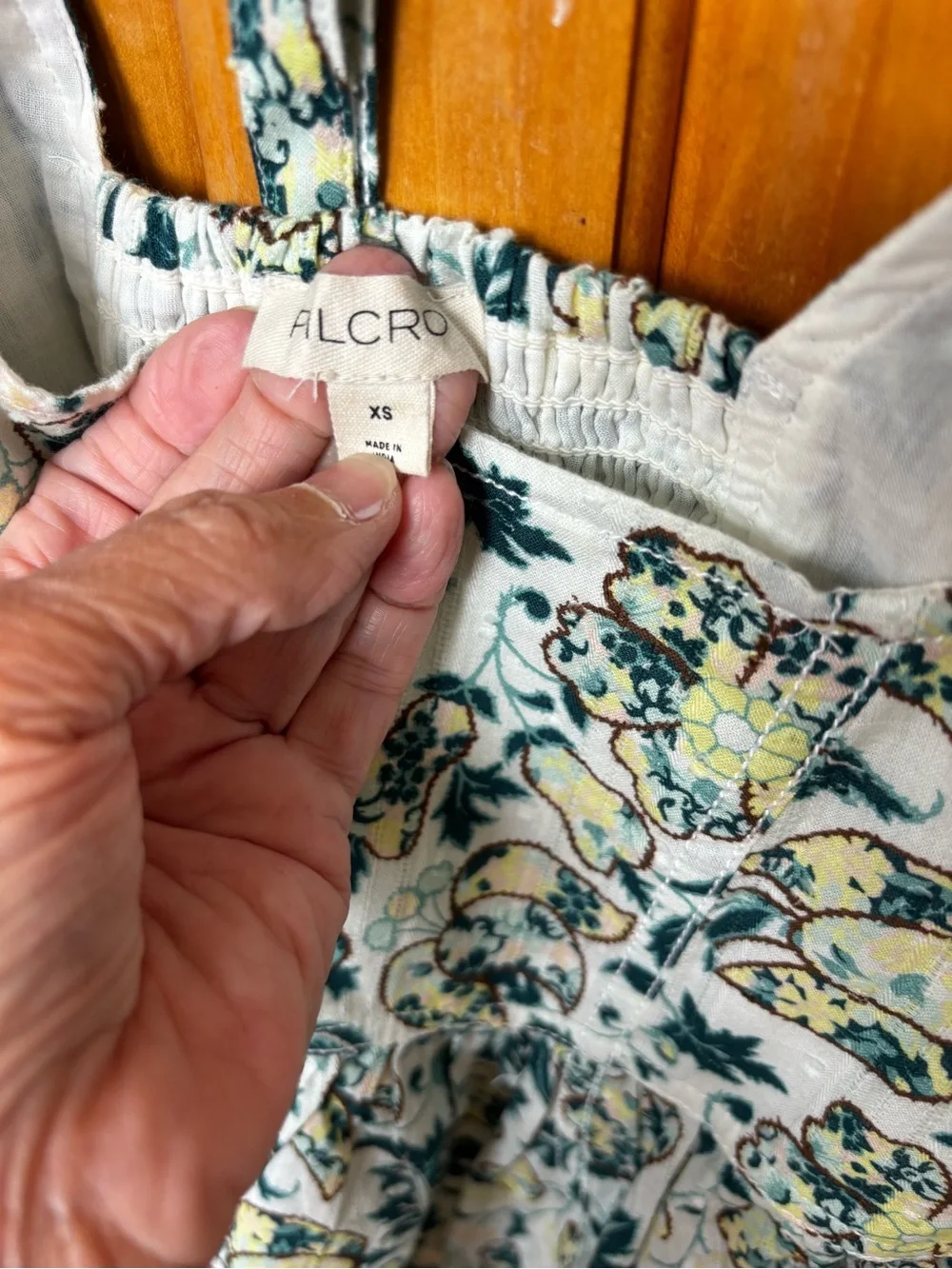 Anthropologie Teal and Cream Floral Peplum Square-Neck Blouse